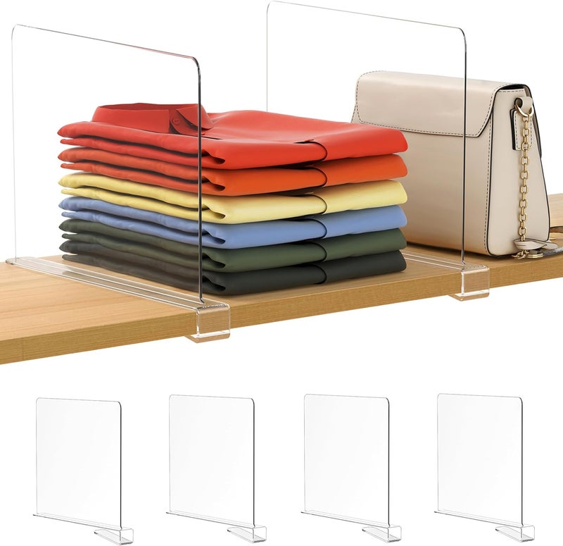 Famyards 4 Pack 12 Inches [Extra Tall Version] Clear Shelf Dividers for Organization, Acrylic Closet Shelf Vertical Shelves Organizer for Bedroom, Kitchen and Office - Image 1